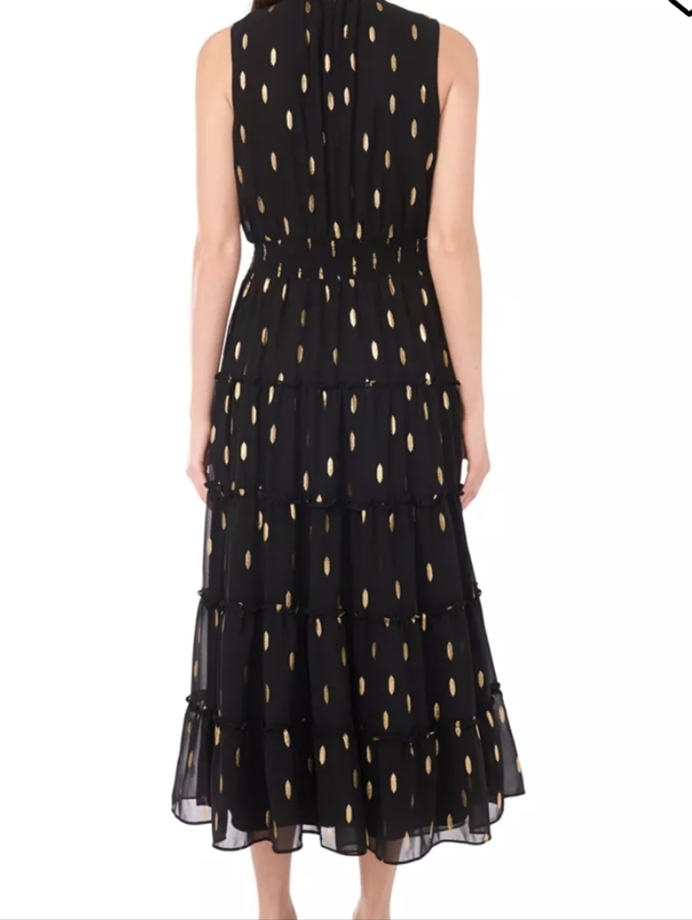 MSK Dress Maxi Dress Sleeveless Navy Gold Dot Print S - Picture 3 of 10